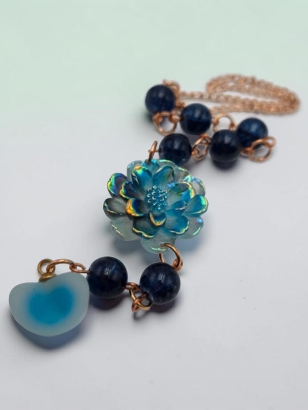 Handmade Blue Flower Heart Car Charm Cute Rearview Mirror Accessory